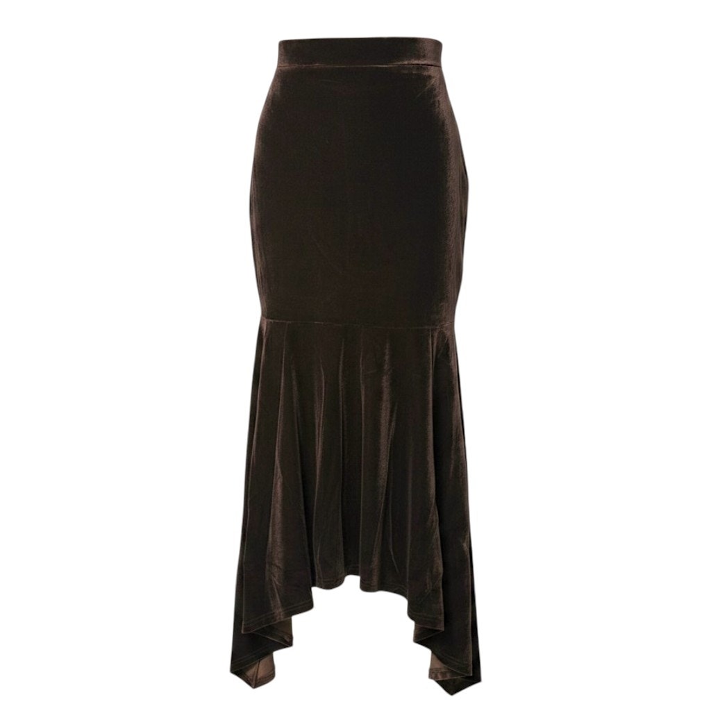 Killstar Gatalea Sepia Brown Velvet Maxi Skirt Dip Hem M Nwt